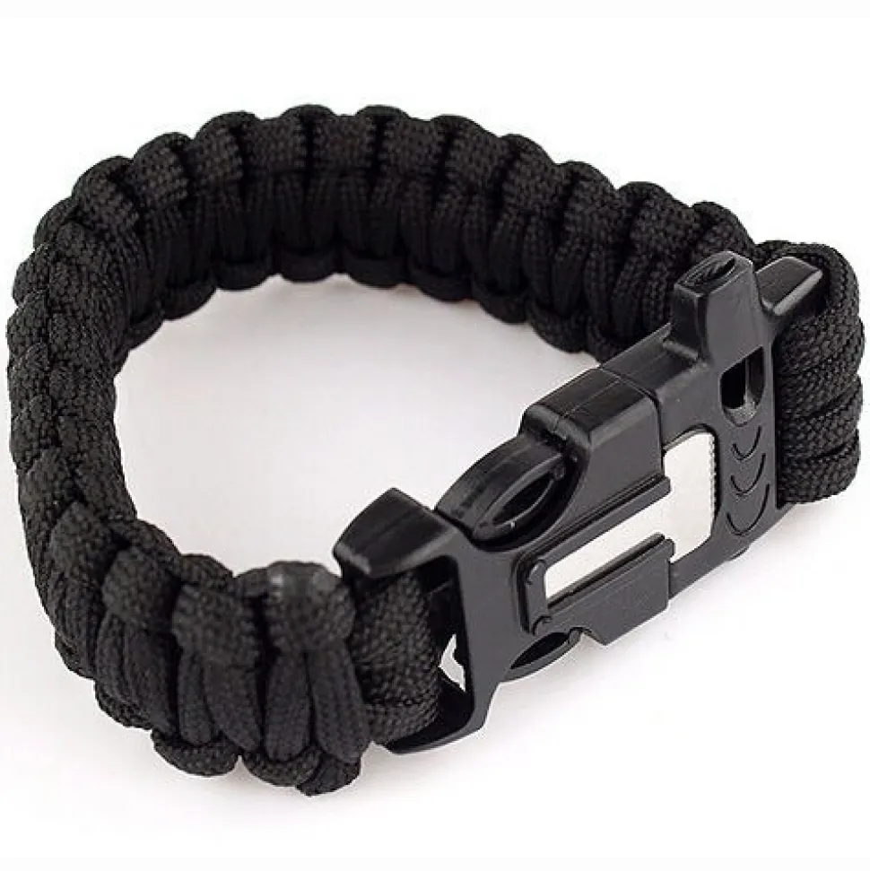 Bransoletka paracord 3w1 CZARNA survival