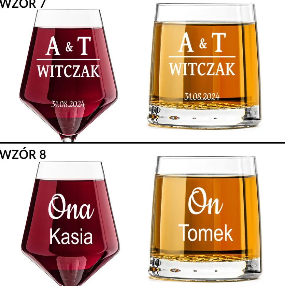 Kieliszek + szklanka z grawerem - Prezent na Ślub dla Pary Młodej