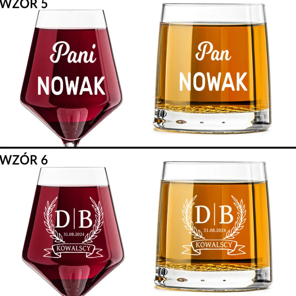 Kieliszek + szklanka z grawerem - Prezent na Ślub dla Pary Młodej