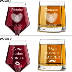 Kieliszek + szklanka z grawerem - Prezent na Ślub dla Pary Młodej