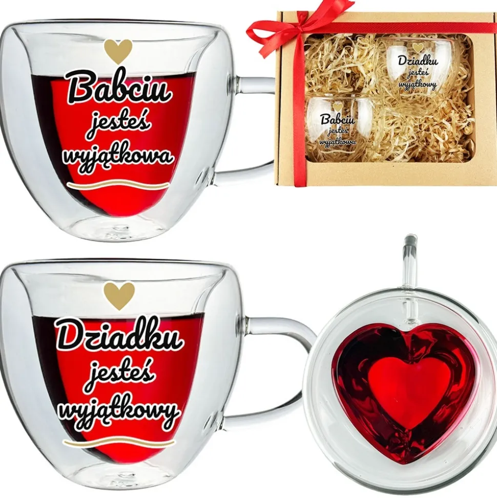 Zestaw dla Babci i Dziadka 2x Szklanka Termiczna Serce - Prezent na Dzień Babci i Dziadka
