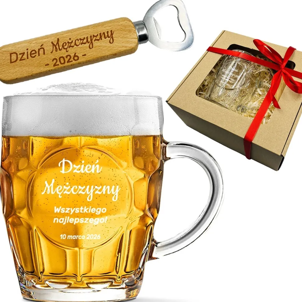 Zestaw do Piwa Kufel + Otwieracz - prezent na Dzień Mężczyzny dla kolegów z pracy szkoły