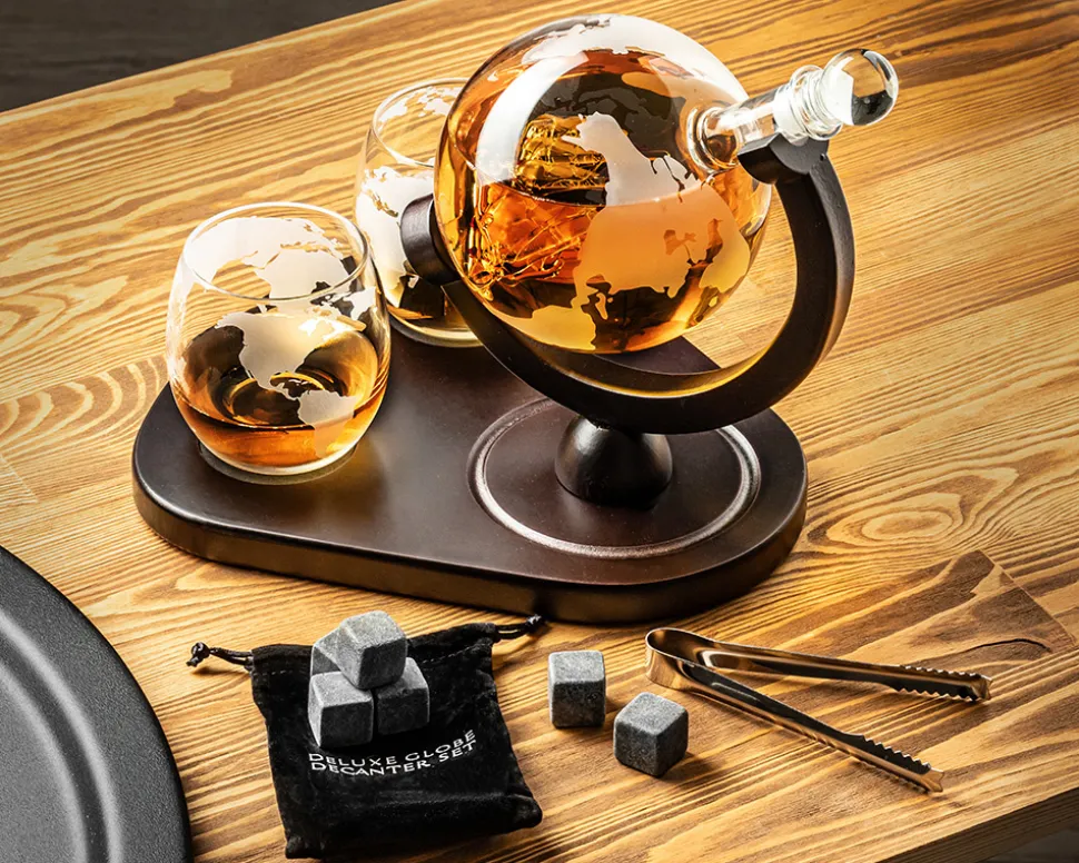Zestaw do whisky GLOBUS DELUXE z GRAWEREM - prezent dla taty faceta męża chłopaka na urodziny Święta