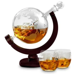 Zestaw do whisky GLOBUS: karafka, 2 szklanki i kamienne kostki - prezent na 40 50 60 urodziny dla faceta taty męża